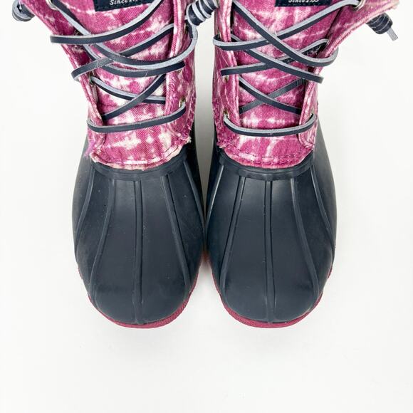 Sperry Saltwater Kids Duck Boots Lace Up & Zip Closure Tie Dye Pink Size 1 - Picture 7 of 11